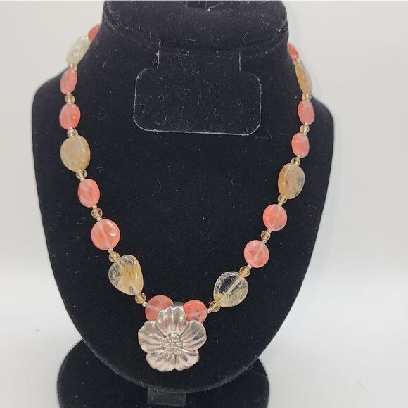 Sterling Silver 925 Vintage Lucite Necklace with .925 Earrings. - Picture 1 of 10